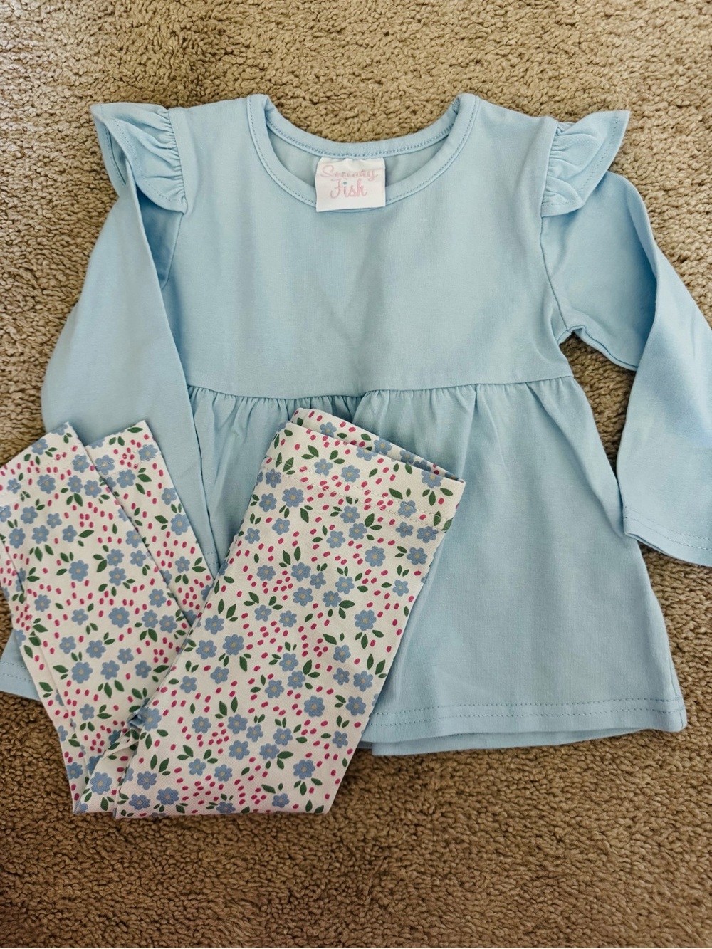Toddler Light Blue Ruffle-Sleeve Set with Floral Leggings
